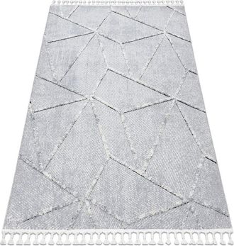 RugsX Alfombra Sevilla Z791c Mosaico Gris / Blanco Franjas Bereber Marroqu&iacute; Shaggy Grey 140x190 Cm