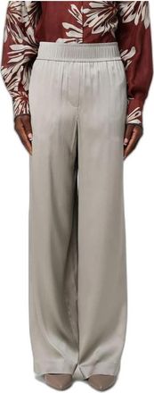 Brunello Cucinelli Wijde Zijden Broek - Dames - Wijde Broeken - Beige - S - Satijn - Broeken