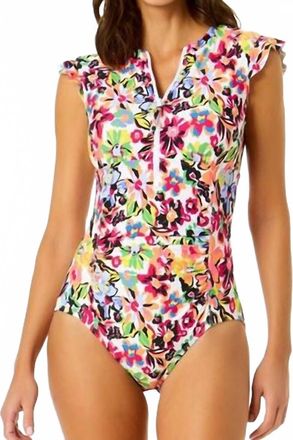 Anne Cole Womens Sun Blossom Flutter Zip One Piece In Multi