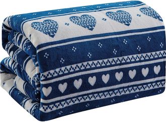 Luxury Home Heartfelt Fleece Throw Blanket in Navy at Nordstrom Rack, Size Queen
