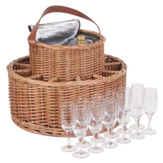 Red Hamper Wicker Green Tweed Chilled Garden Party Basket in Brown