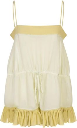 Chloé Jumpsuits & Playsuits, Dames, Geel, S, Gele Zijden Gerimpelde Korte Jumpsuit