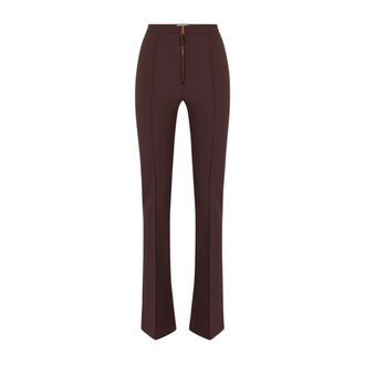 Elisabetta Franchi Trousers in double layer cr&ecirc;pe with zip - female - Elisabetta Franchi - Wide Trousers - Brown - XL - Trousers