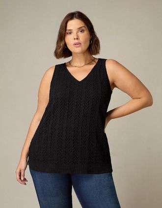 Live Unlimited London Womens Black Crochet Knit Vest Top - Size: 14