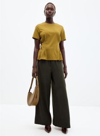 Contemporaine Womens Elastic-waist flowy pant Fit: Ultra-wide leg, high rise