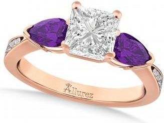 Allurez Princess Diamond & Pear Amethyst Engagement Ring 14k Rose Gold (1.29ct)