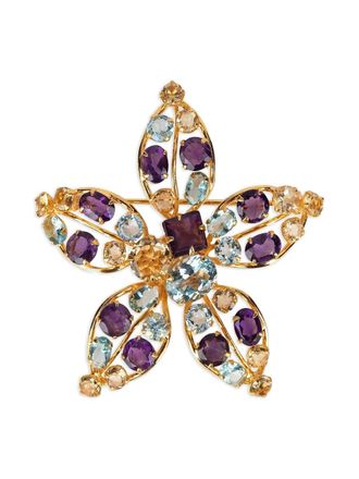 Bounkit gold flower brooch - women - Amethyst/Blue Topaz/Citrine/quartz - One Size