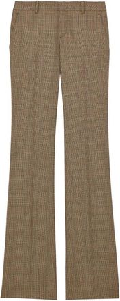 Saint Laurent Prince of Wales Flared Broeken - Dames - Wijde Broeken - Beige - S - Wol - Broeken