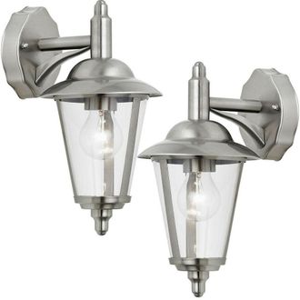 Loops 2 PACK IP44 Outdoor Wall Lamp Stainless Steel Traditional Lantern Porch Hang in Metallics