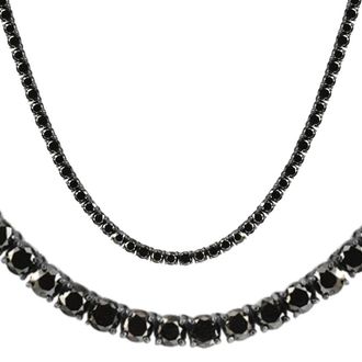 Pompeii3 27.88Ct Round Cut Black Diamond Tennis Necklace 18 14k Black Gold