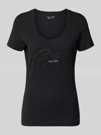 Guess T-Shirt mit U-Ausschnitt Modell SCRIPT in Black, Gr&ouml;&szlig;e XL