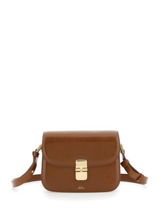 A.P.C. Grance Brown Small Crossbody Bag Wirh Embossed Logo Lettering On The Front And Adjustable Shoulder Strap In Hammered Leather Woman