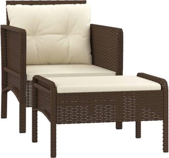 vidaXL Set Muebles De Jard&iacute;n 2 Piezas Y Cojines Rat&aacute;n Sint&eacute;tico Marr&oacute;n Vidaxl