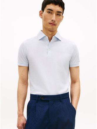 Tommy Hilfiger Mens New York Label Slim Fit Mercerized Polo - Blue - XL