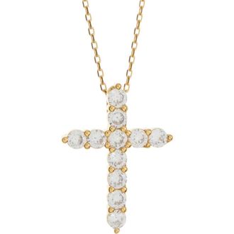 Suzy Levian Goldtone Plated Sterling Silver White Cubic Zirconia Cross Pendant Necklace at Nordstrom Rack