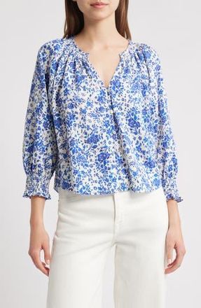 Rails Mariah Floral Smocked Button-Up Peasant Top in Blue Marguerite at Nordstrom Rack, Size Medium