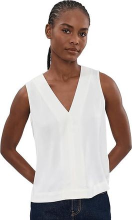 Liverpool L.A. Petite Sleeveless V-Neck Woven-To-Knit Top Womens Clothing Whipped Cream : PL, Polyester