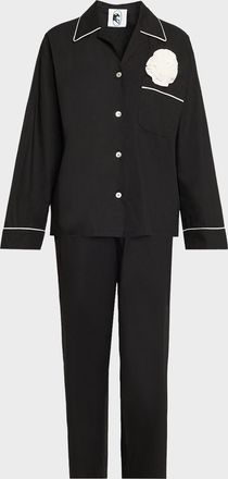 Sleeper Floral Applique Cotton Poplin Pajama Set