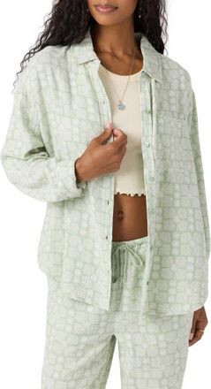 O'Neill Leni Geo Print Oversize Crinkle Button-Up Shirt in Seafoam at Nordstrom, Size X-Small
