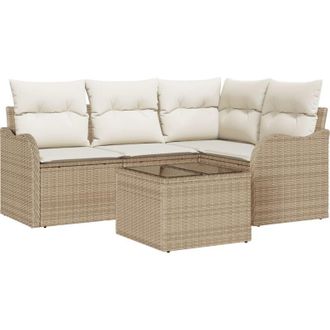 vidaXL Garden Sofa Set with Cushion 5 pcs Beige Poly rattan Vidaxl