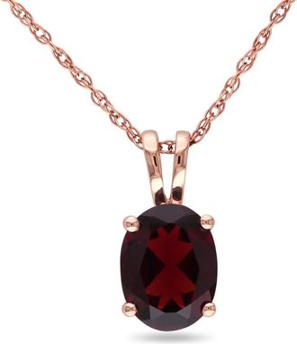 Amour Oval Garnet Solitaire Pendant with Chain In 10K Rose Gold