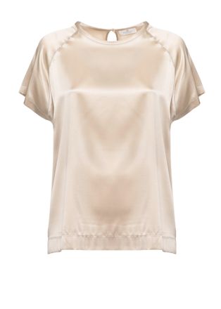 PANICALE Ivory Silk Short Sleeve Blouse