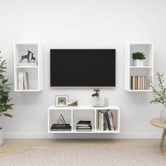 vidaXL Vidaxl - Juego De Muebles De Sal&oacute;n 3 Piezas Madera Ingenier&iacute;a Blanco