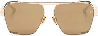 Balmain pilot-frame sunglasses - unisex - Titanium - 61 - Gold