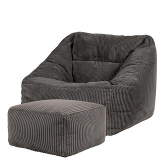 Icon Brand Puf sill&oacute;n con reposapi&eacute;s cuadrado en pana gris antracita