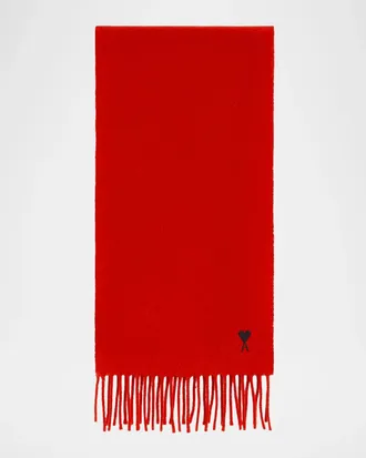 Ami Men & apos;s Ami De Coeur Embroidered Wool Scarf