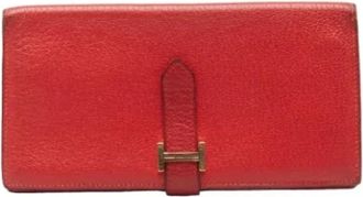 Herm&egrave;s Tweedehands leren portemonnees - Dames - Vintage Accessoires - Rood - ONE Size - Leer - Vintage