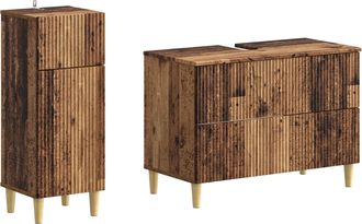 vidaXL Juego De Gabinete De Ba&ntilde;o De 2 Piezas Arnhem Madera Envejecida Vidaxl