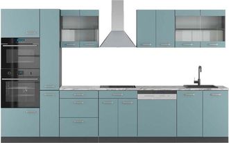 Vicco Cucina componibile R-Line, Blu-grigio/antracite, 350 cm con armadio alto, pl Marmo