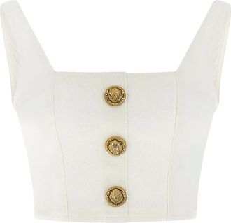 Balmain Top con scollo quadrato - Bianco