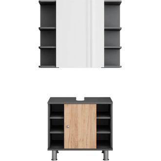 Vicco Conjunto De Muebles De Ba&ntilde;o Fynn, Antracita/roble Dorado, 2 Partes