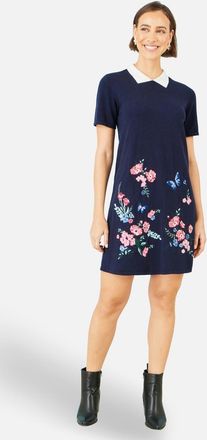 Yumi Embroidered Knitted Floral Tunic in Navy at Nordstrom, Size Medium