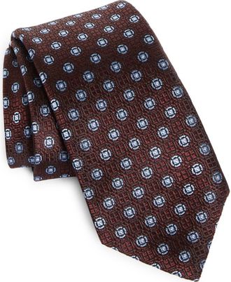 Ermenegildo Zegna Cinque Pieghe Medallion Silk Tie in Burgundy at Nordstrom
