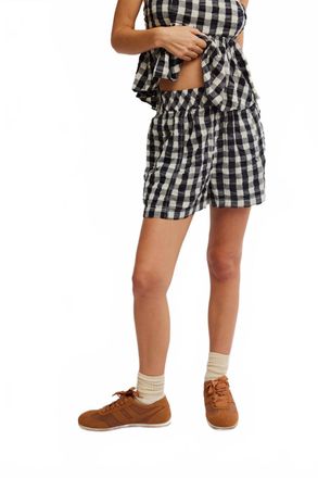 Free People Seersucker Pull On Shorts In Black Combo