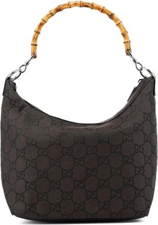 Gucci Tweedehands leren handtassen - Dames - Vintage Schoudertas - Bruin - ONE Size - Nylon - Vintage