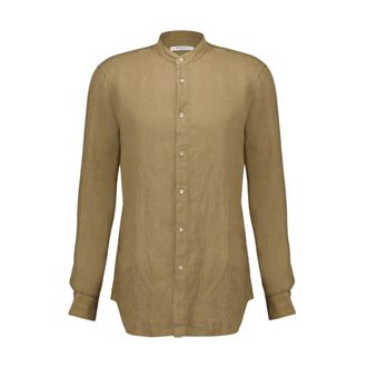 Boglioli Bruine Linnen Overhemd Casual Elegantie - Heren - Casual Overhemden - Bruin - M - Linnen - Overhemden