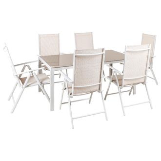 Beliani Conjunto De Jard&iacute;n Moderno Estructura De Aluminio Revestido De Polvo 6 Sillas Plegables 1 Mesa Beige Catania