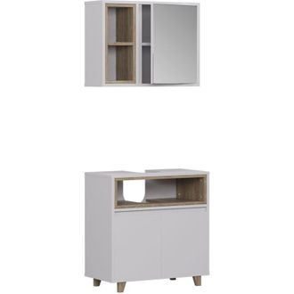 Vicco Conjunto De Muebles De Ba&ntilde;o Elnor, Blanco/roble, Con Armario De Espejo Y Armario Bajo, Vicco