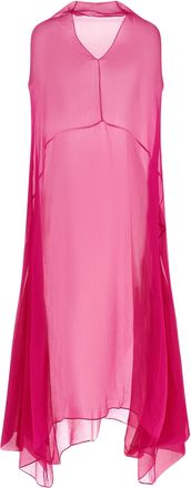 Dries Van Noten Fuchsia Silk Midi Womens Dress