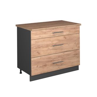 Vicco Mueble Bajo De Cocina Fame-line, Roble Dorado/antracita, 100 Cm, Et Roble, Vicco