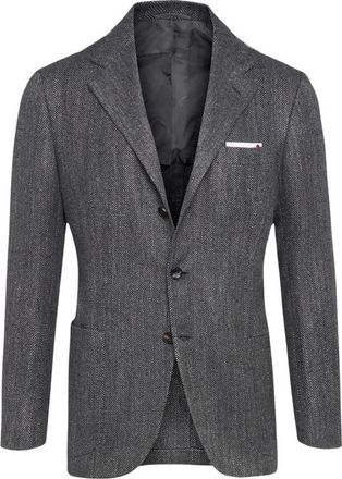 Kiton Cashmere Herringbone Jacket - Heren - Blazers - Grijs - L - Wol - Jassen