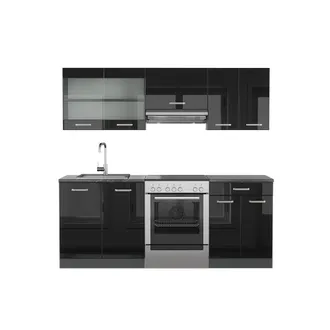 Vicco Mueble De Cocina R-line, Negro/antracita De Alto Brillo, 200 Cm, Et Antracita
