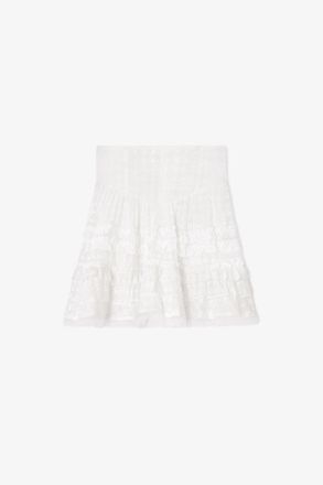 Ganni White Skirt in Broderie Anglaise - Size 10/12 Organic Cotton
