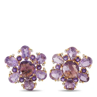Luxury Bazaar 14K Yellow Gold 0.26ct Diamond Amethyst Flower Earrings MF24-080726
