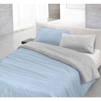 Homemania Italian Bed Linen Parure Copri Piumino Natural Color, Azzurro/Grigio Chiaro, Singolo