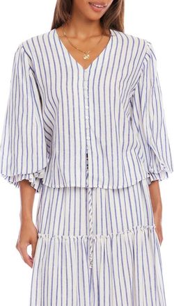 Karen Kane Stripe Linen Blend Shirt in Blue/white at Nordstrom, Size X-Small